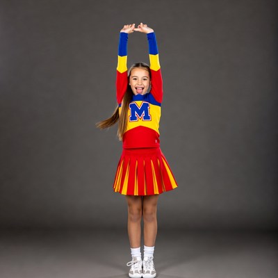 Girl cheerleader raising arms high