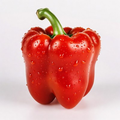 Fresh Red Bell Pepper with Water Droplets