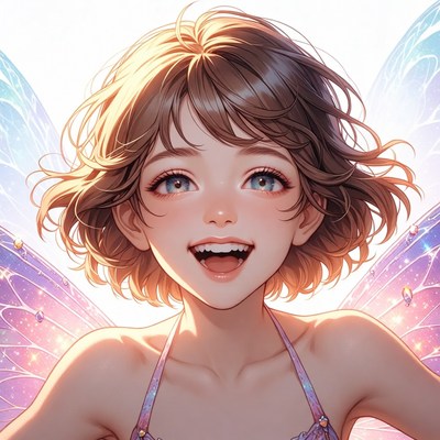 Anime girl with fairy wings smiling