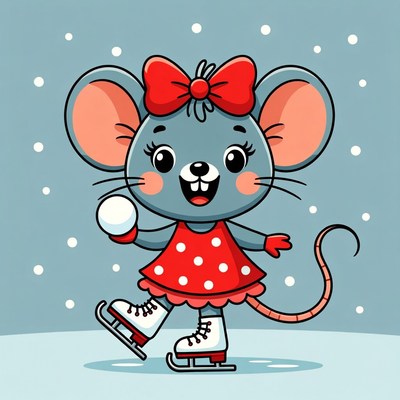 Cute girl mouse ice skating