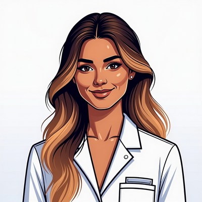 Smiling woman in white lab coat