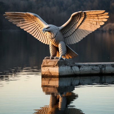 Stone Eagle Statue on Lake Dock