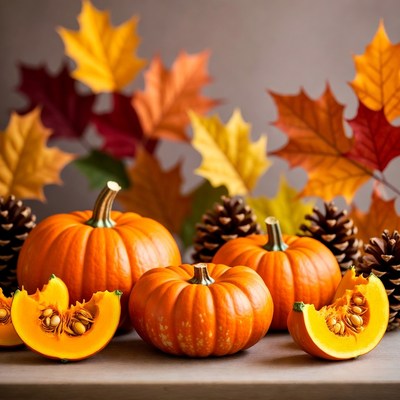 Pumpkins and Autumn Leaves