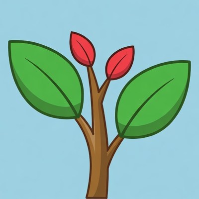 Cartoon Plant with Red Buds
