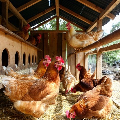 Chickens in wooden coop