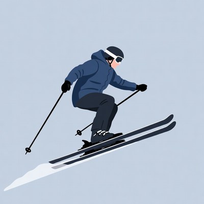 Boy skiing downhill with poles