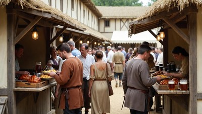 Medieval Market Food Stalls Crowd