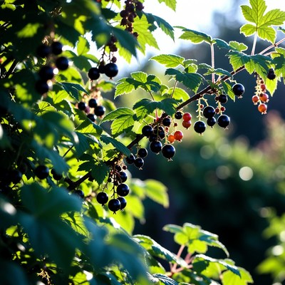 Ripe Black Currants on Bush