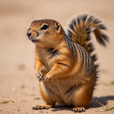 Ground squirrel standing on sand