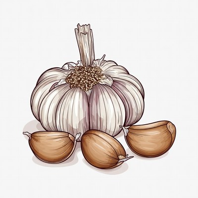 Whole garlic bulb with cloves