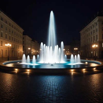 Illuminated Fountain at Night