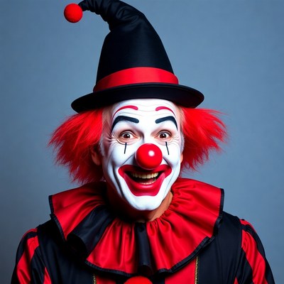 Smiling clown with red nose