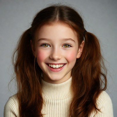 Girl with pigtails smiling happily