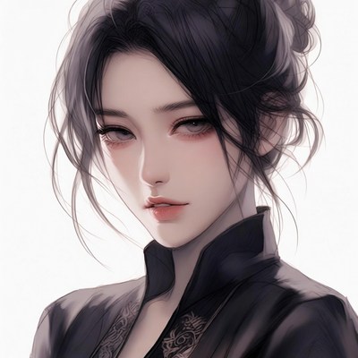Asian woman in black hanfu