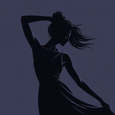 Silhouette of woman with flowing hair