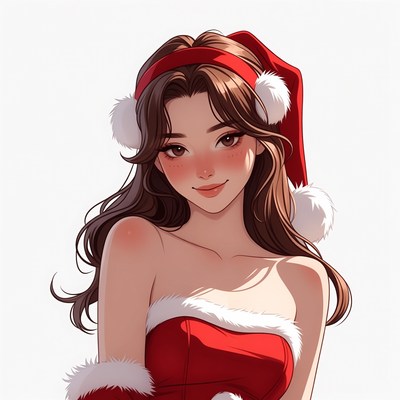 Anime girl in Santa hat and dress