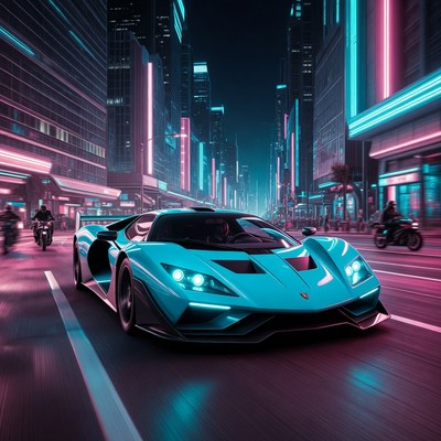 Neon Cyberpunk City Supercar Night Drive