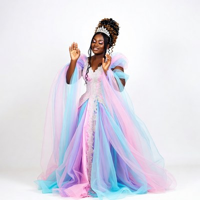 African-American woman in pink princess gown