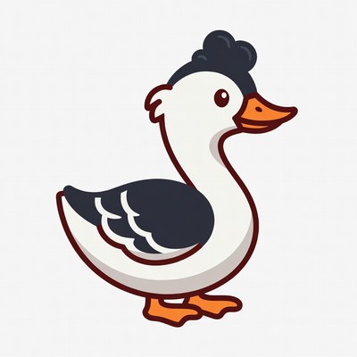 Cartoon white goose with crest