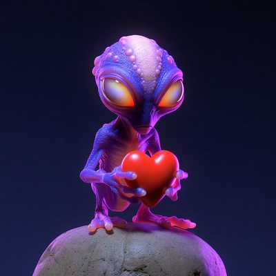 Cute Alien Holding Red Heart
