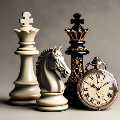 Chess King Queen Knight Pocket Watch