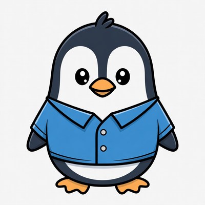Cartoon penguin wearing blue shirt