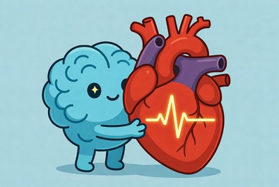 Cute Brain Hugging Heart Illustration