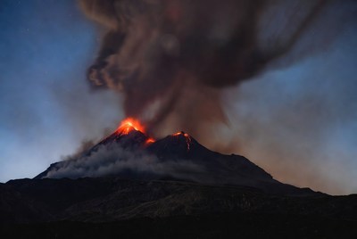Erupting Volcano with Lava and Ash