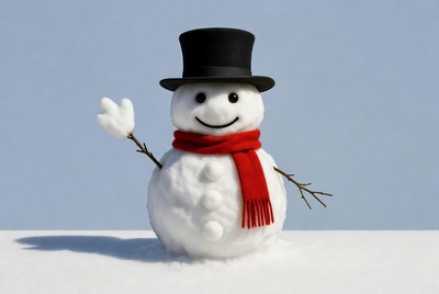 Smiling Snowman with Scarf and Top Hat