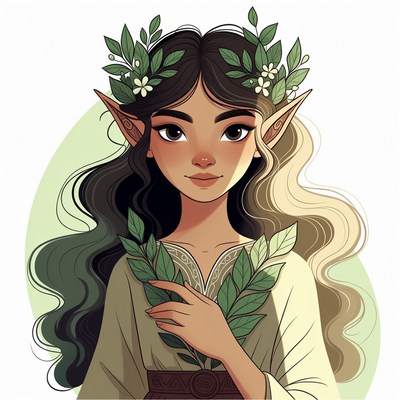 Elf woman with laurel wreath and leaves