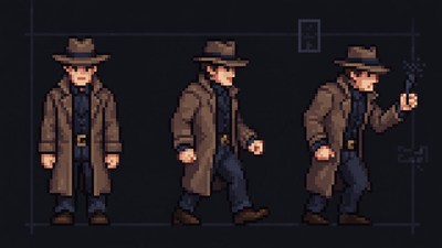 Pixel Art Detective Walking Animation