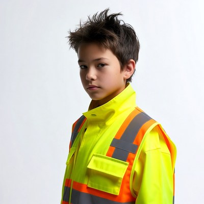 Asian boy in yellow safety vest