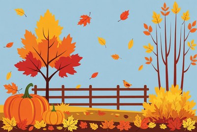 Autumn Pumpkins by Wooden Fence