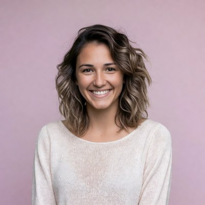 Smiling woman with wavy hair