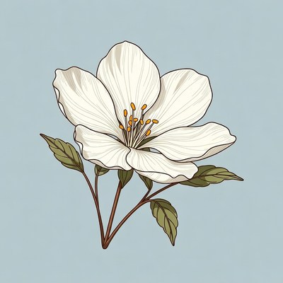 White Flower Illustration on Blue Background