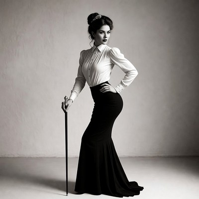 Elegant woman posing with cane