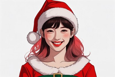 Asian girl in Santa hat smiling