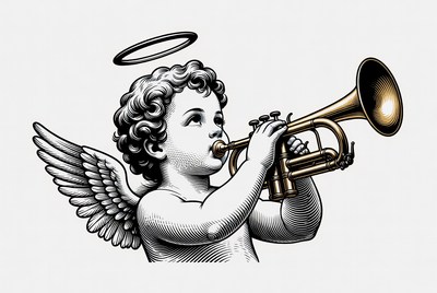 Cherub angel playing trumpet