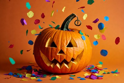 Jack-o'-lantern with colorful confetti