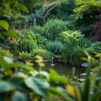 Garden pond with fountain