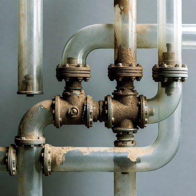 Rusty Clear Industrial Pipes Closeup