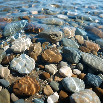 Clear water over colorful pebbles