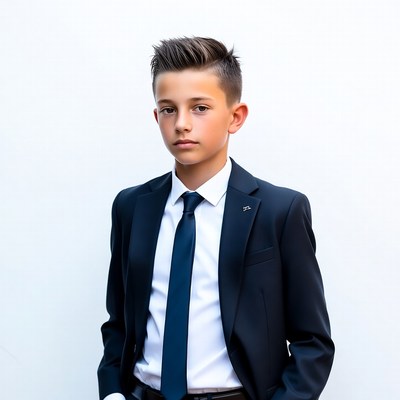 Young boy in navy suit