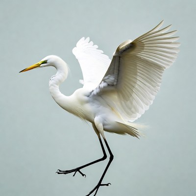 Great Egret Flying with Wings Spread