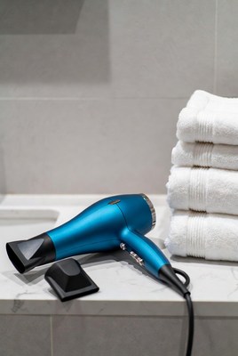 Blue Hair Dryer with Towels