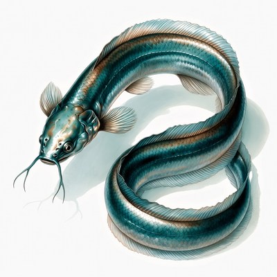 Coiled Blue Catfish Illustration