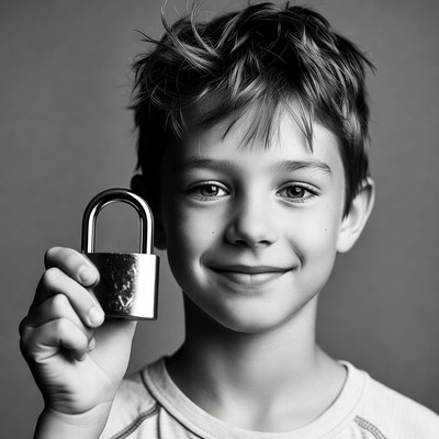 Boy holding padlock