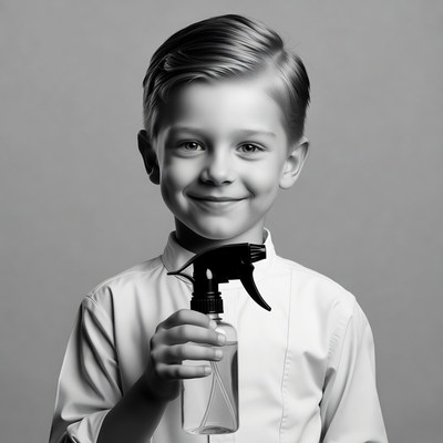 Boy holding spray bottle