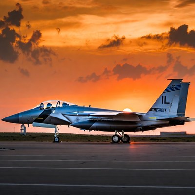 F-15 Eagle Fighter Jet at Sunset
