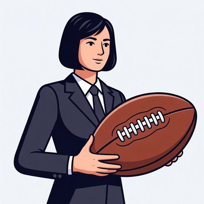 Woman in suit holding football